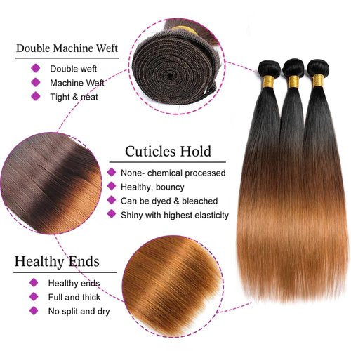 Condescension Brazilian Omber T1B/4/30 Human Hair Bundles 20 22 24 Inch Straight Hair 3 Bundles Human Hair 100% Unprocessed Remy Virgin Weave Hair for Women