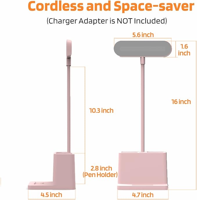 AXX Cute Desk Lamp, Pink Table Light for Women, Teen Girls, Adjustable LED, Small, Rechargeable, Battery Operated, Touch Control, Gooseneck, Home Office Accessories, College Dorm Essentials