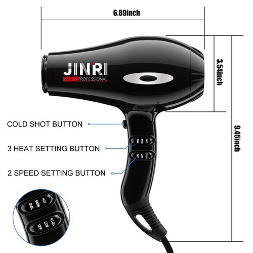 1875w Hair Dryer, Ionic Blow Dryer with Diffuser, Concentrator,Professional DC Motor for Salon, 2 Speed and 3 Heat Settings