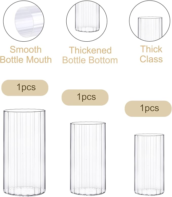yshengood 6 Pcs Glass Hurricane Candle Holder Ribbed Glass Candle Holder - Elegant & Easy to Use, Perfect for Wedding, Holiday, Party Decor, Home and Event Essential
