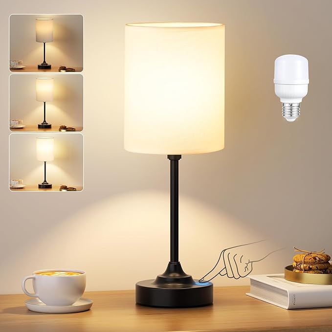 Dicoool Touch Bedside Table Lamps for Bedroom - 3 Way Dimmable Black Nightstand Lamp, Small Desk Lamp for Office, Living Room, Dorm Room, Reading