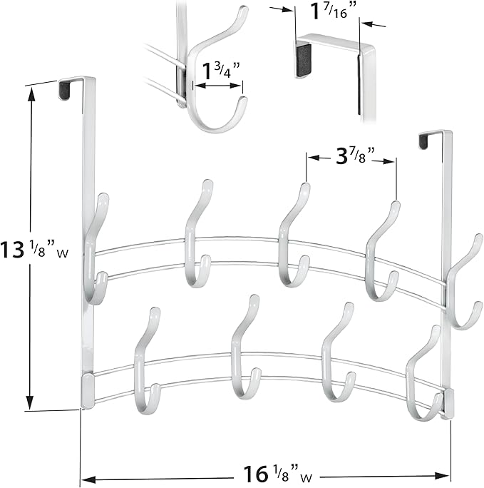 LYNK Professional® Home™ Over The Door Hooks - 18 Hook Over The Door Hanger - Over Door Coat Rack - Hanging Towels or Clothes - Bathroom, Bedroom or Laundry Room - Lifetime Ltd. Warranty – White