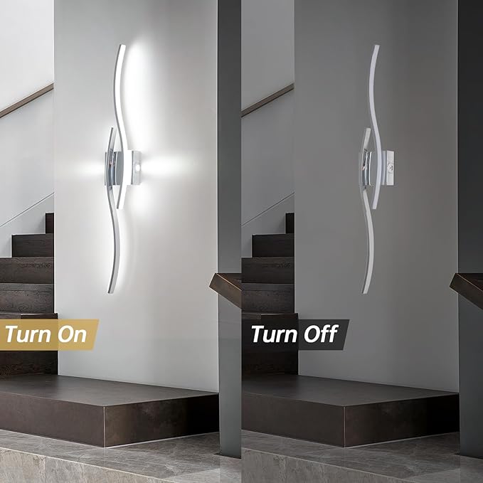 Modern Led Wall Sconces, 32inch Bathroom Mirror Vanity Light, 28W 6000K Wall Light Fixtures Stair Lights, Indoor Wall Decor Bedside Wall Lamp for Bedroom Living Room Hallway Hotel - Silver