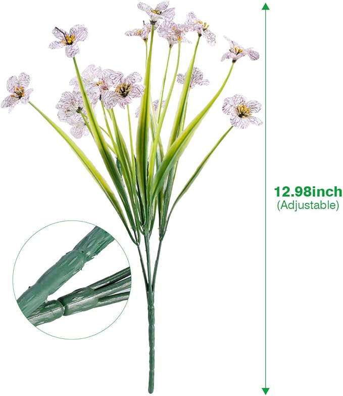 30 Bundles Artificial Flowers Outdoor UV Resistant Fake Flowers No Fade Faux Plastic Plants Garden Porch Window Box Decorating(White)