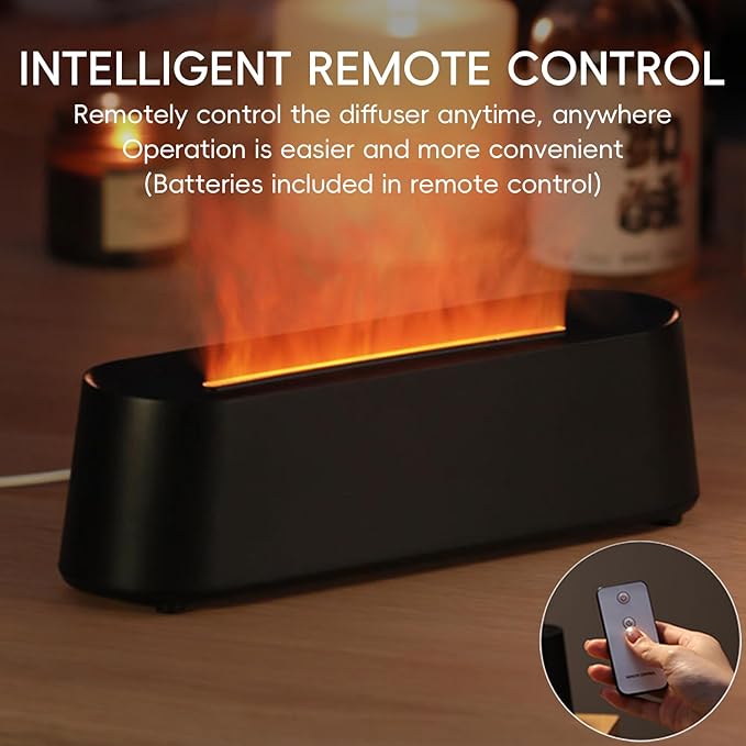 Essential Oil Diffuser, Fireplace Flame Fire Oil Diffuser, 250ml Cool Mist Aromatherapy Humidifier, Scent Diffuser with 7 Colors Light, Remote Control, Timer & Auto-Off for Home, Room (White)