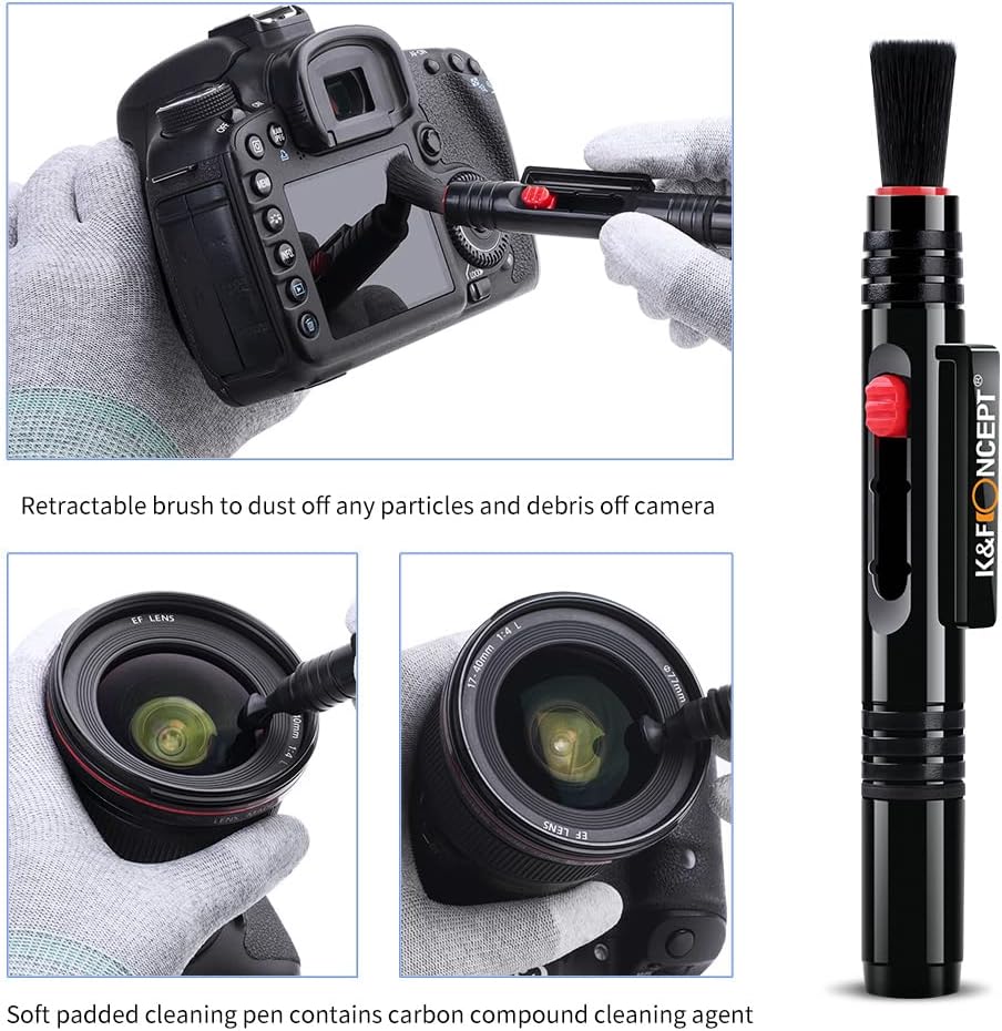 K&F CONCEPT Professional Lens Cleaning Kit for DSLR & Mirrorless Cameras with APS-C/Full-Frame Sensor Cleaning Swabs/Lens Cleaner/Gloves/Camera Blower/Lens Pen Brush/Microfiber Cloths/Carrying Case