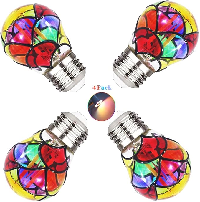 I-SHUNFA Stained Glass LED Light Bulb,6 Watts Heatless E26 G45 LED Light Bulbs for Home Party,Recreation Room,Balcony,Garden,Christmas Decoration 2 Pack
