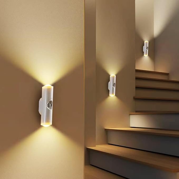 Motion Sensor Wall Lamp - Smart Indoor Night Light Wall Light, Stair Light Rechargeable Sensor Bathroom Light for Bathroom, Bedroom, Living Room, and Courtyard (Grain, 7 Colors)