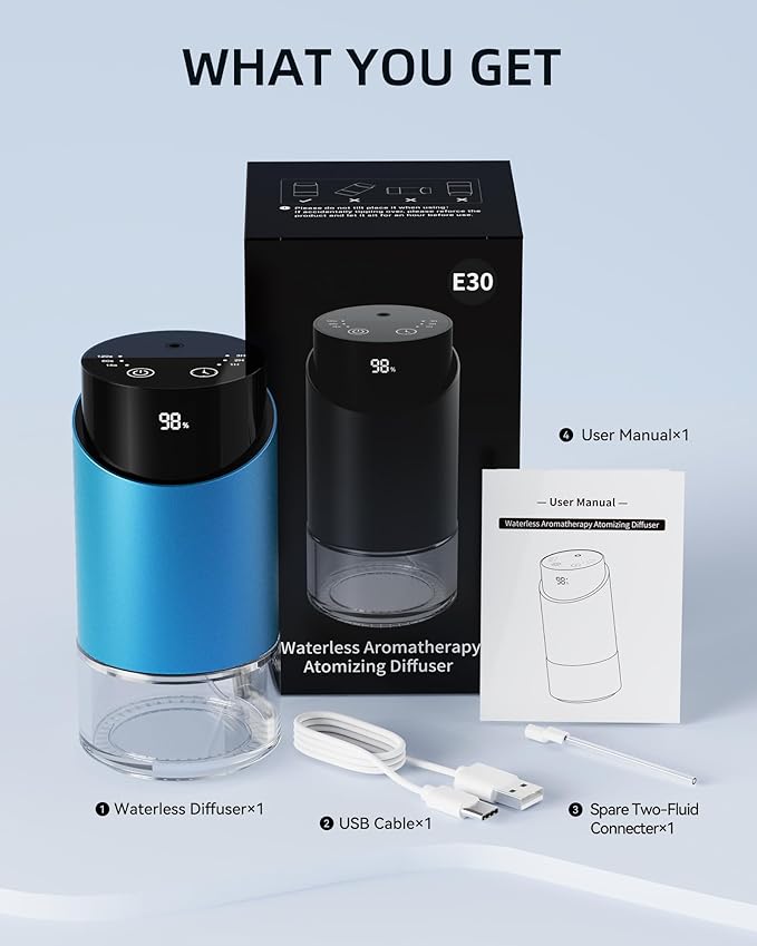 Waterless Essential Oil Diffuser Aromatherapy Scent Diffusers for Home Large Room, Bedroom, Car, Office, Battery Operated Mini Portable Air Freshener, 3 Countdown Timers & 3 Mist Levels