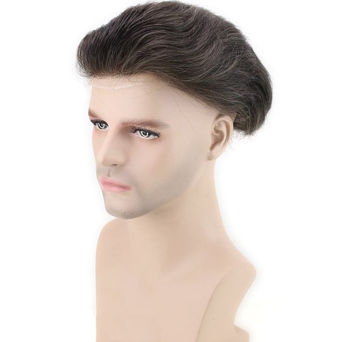 Voloria Men Hairpiece Real French Lace Human Hair Replacement for Men Wig Thin Skin Men's Toupee #4 brown Color