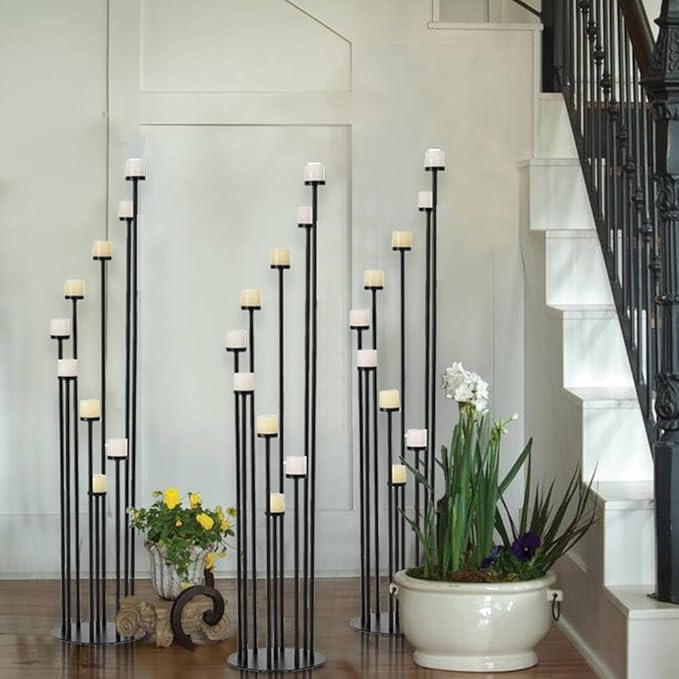 Black 9 Arm Floor Candle Holder Candelabra for Home Decor, Weddings, Dinner Parties Formal Events(Candle Excluded)