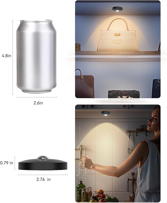 Rechargeable Puck Lights, 12-Pack LED Tap Lights with Remote, 1500mAh Battery, Dimmer & Timer, Wireless Stick-On Under Cabinet Lights for Closet, Bedroom, Kitchen, Black