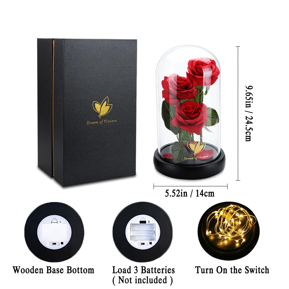 Birthday Gifts for Women,Beauty and The Beast Rose,Forever Real Preserved Red Rose in Glass Dome,Christmas Flowers Gifts for Mom,Wife,Girlfriend, Anniversary,Thanksgiving,Valentines Day Gift Idea