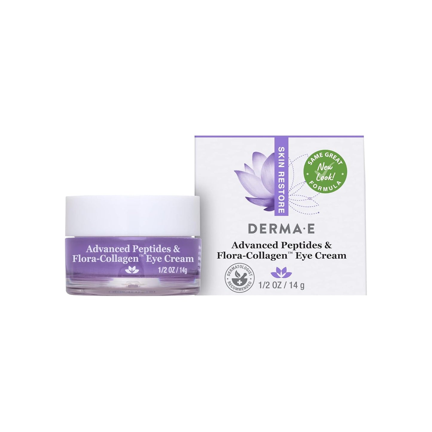 DERMA-E Advanced Peptides and Vegan Flora-Collagen Eye Cream â Anti-Aging Moisturizer Smooths Appearance of Crowâs Feet, Lines and Wrinkles, 1/2 Oz