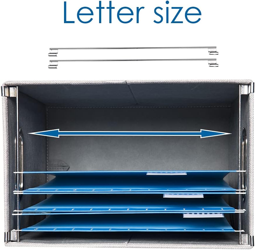 PRANDOM File Organizer Box - Set of 1 Collapsible Decorative Linen Filing Storage Hanging File Folders with Lids Office Cabinet Letter Size Light Grey (14x9.3x10.8 inch)