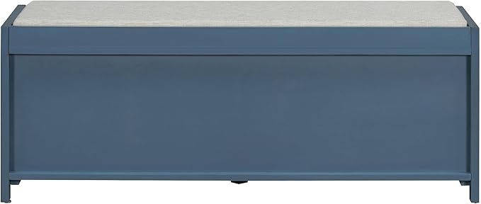 Amposei Modern Classic Storage Bench 43.3-Inch Wooden Entryway Shoe Storage Bench Cabinet with Removable Seat Cushion & Sliding Shutter-Style Doors for Living Room Entrance Hallway, Navy