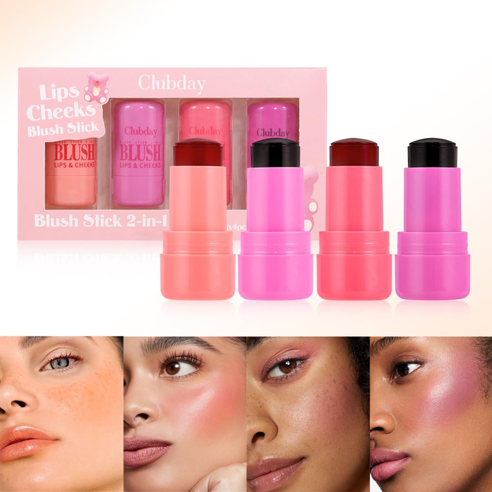 4 Pcs Milk Jelly Blush Stick,Buildable Watercolor Finish Lip and Cheek Makeup Cooling Water Jelly Tint,Vegan & Cruelty Free.ï¼4 Colorï¼