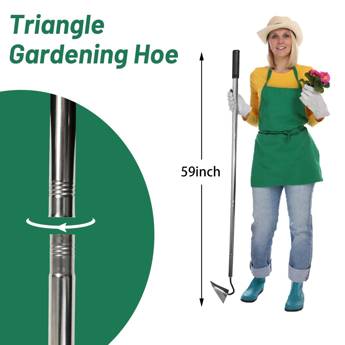 HRADHOL Steel Triangle Garden Hoe Hand Plow Hoe for Backyard Weeding,Warren Hoe Tough Welded Hoe, Loosening,Farm Planting,Dig a Hole,6-Inch Welded Steel Head, 54-Inch Stainless Steel Handle