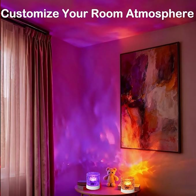 Rechargeable Shower Lights for Inside Shower-Ocean Wave Projector Light for Bathroom Bath Tub-Cordless LED Bathroom Lights 3D Water Ripple Light Ocean Lamp for Bathtub Relaxing Spa,Northern Aurora