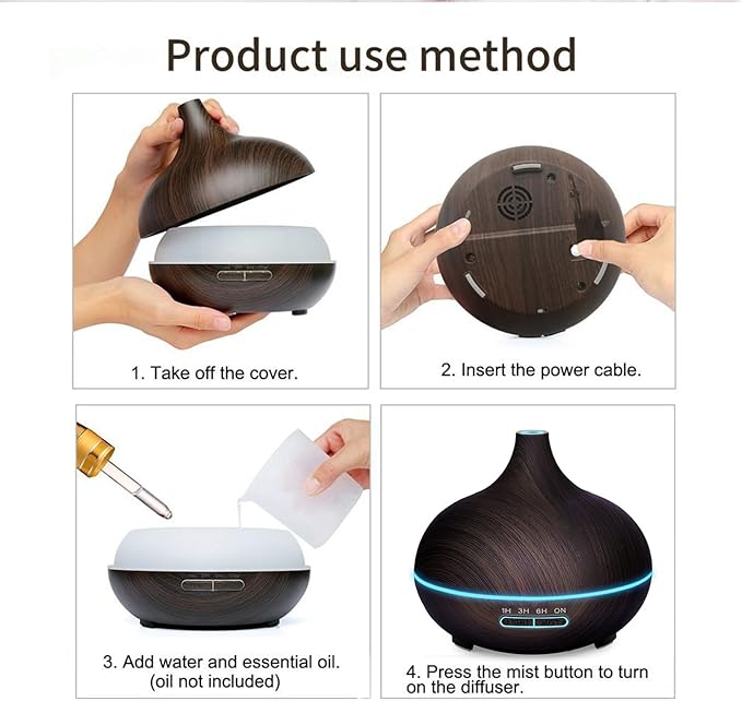 Diffusers for Essential Oils Large Room, 550ml Essential Oil Diffusers with Remote Control, Ultrasonic Oil Diffuser with Timer, 7 Colors Light for Bedroom (Deep)