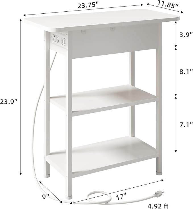 LIDYUK End Table with Charging Station, Flip Top Side Table with USB Ports and Outlets, Nightstand for Small Spaces, Bedside Tables with Storage Shelf for Living Room, Bedroom, White