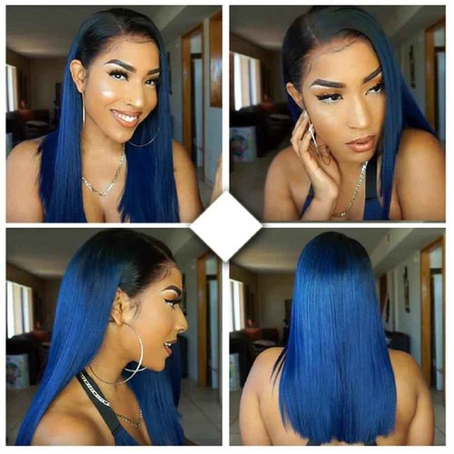 Habiliana Bundles Human Hair 20 22 24 Inch Straight T1B Blue Human Hair Bundles 11A Unprocessed Brazilian Virgin Quick Weave Hair Extensions for Black Women