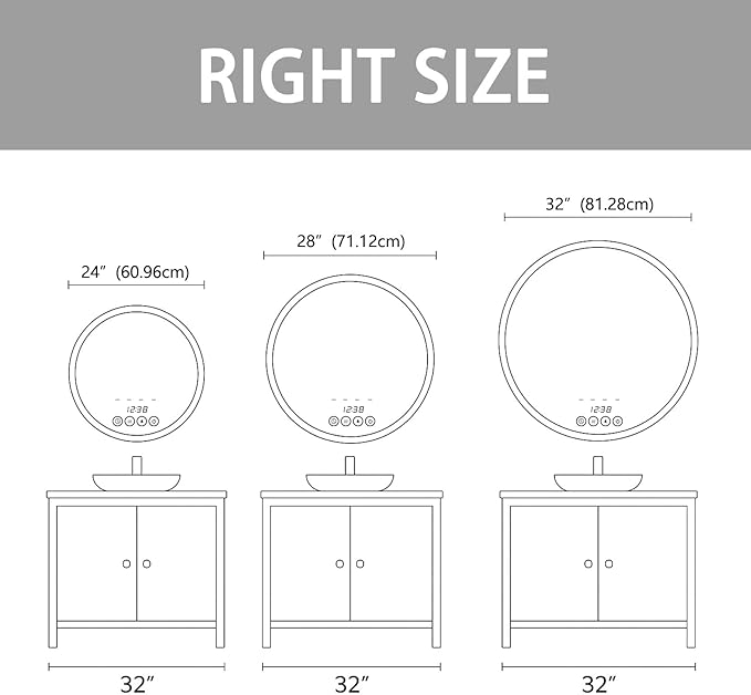 Wall-Mounted Round Bathroom Mirror with LED-Lights - Frame Vanity Mirrors (28" x 28", Black)