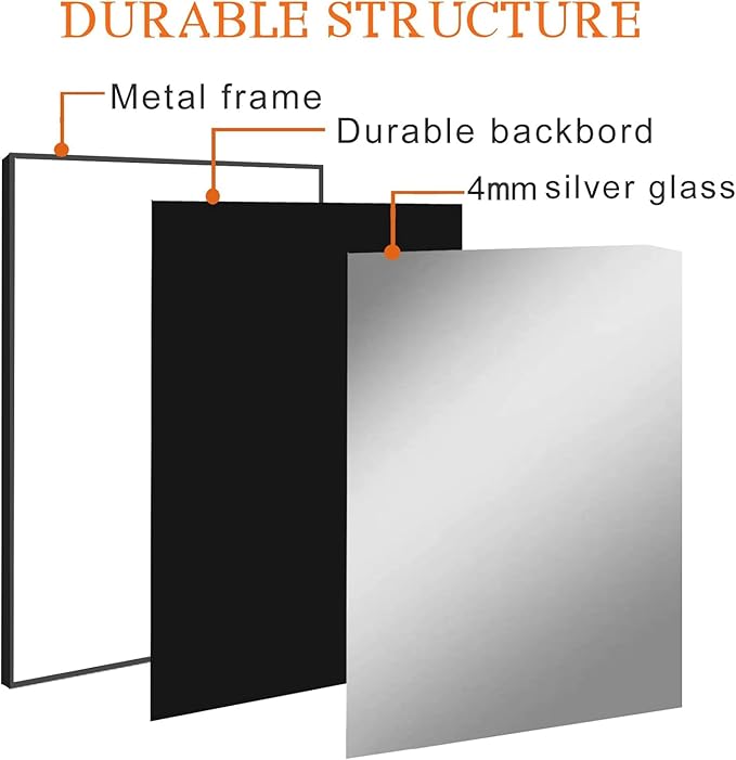Rectangle Bathroom Mirror 30x40 inch, Large Mirror with Black Frame, Rectangular Vanity Mirror 30" X 40", Modern Matte Wall Mounting Mirrors, Hang Horizontal or Vertical