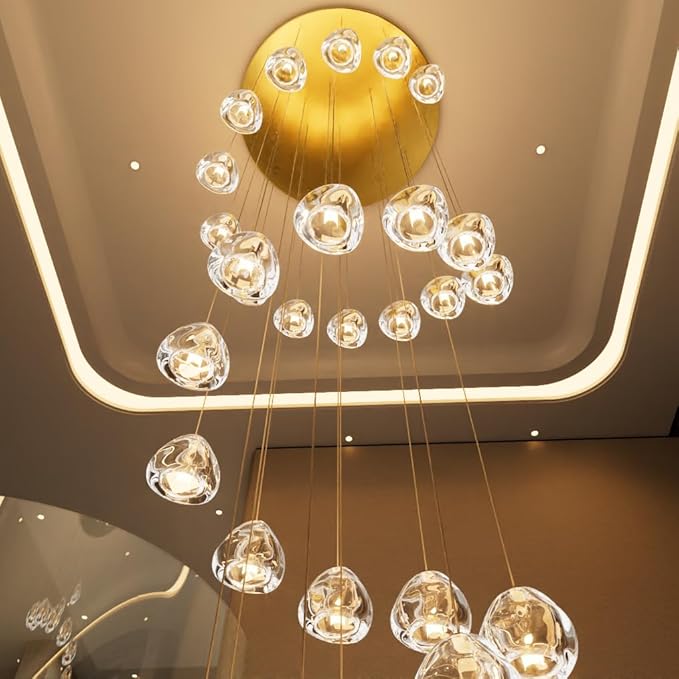 LED Glam Chandelier 118 inches Long Light Luxury Crystal Ceiling Chandeliers Remote Dimmable High Ceiling Pendants Lighting Fixtures Antique Gold 15 Lights