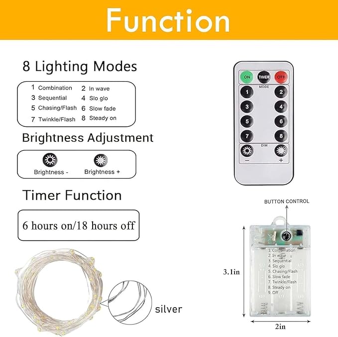 6 Pack Fairy Lights Battery Operated with Remote Control Timer, 26 FT 80 LED String Lights Outdoor Indoor, 8 Mode Twinkle Lights for Christmas Party Wedding Birthday Bedroom Decorations (Warm White)