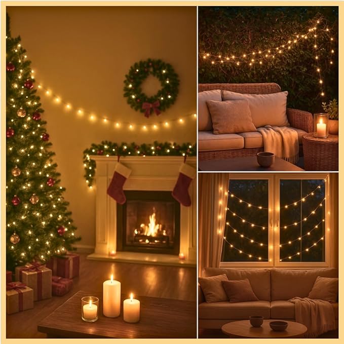 98 FT 300 LED Outdoor Fairy Lights Plug in Connectable Clear Wire with Remote Control, Waterproof String Lights with Timer Twinkle Lights for Bedroom Garden Party Wedding Christmas, Warm White