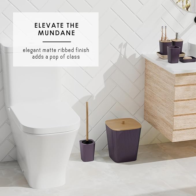Clara Clark Bathroom Set - Purple Bathroom Accessories Set, 6PC Bathroom Accessory Set, Bathroom Sets with Toilet Brush, Trash Can & Soap Dispenser