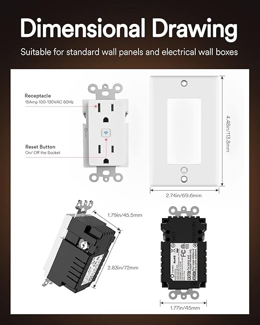 Lumary Standard Electrical Outlet, Smart in Wall Outlet Work with Alexa Google Home ETL FCC Certified 2.4G WiFi with Screws