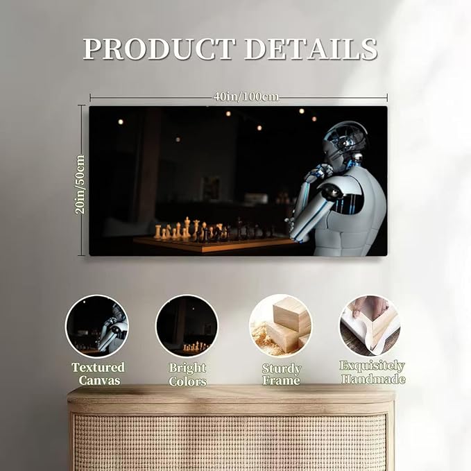 Wibinuki Wall Art Wall Decor Wall Paintings Humanoid Robot Chess for Living Room Bedroom Bathroom Home Decor Can Be Hung Directly 20"x 40"