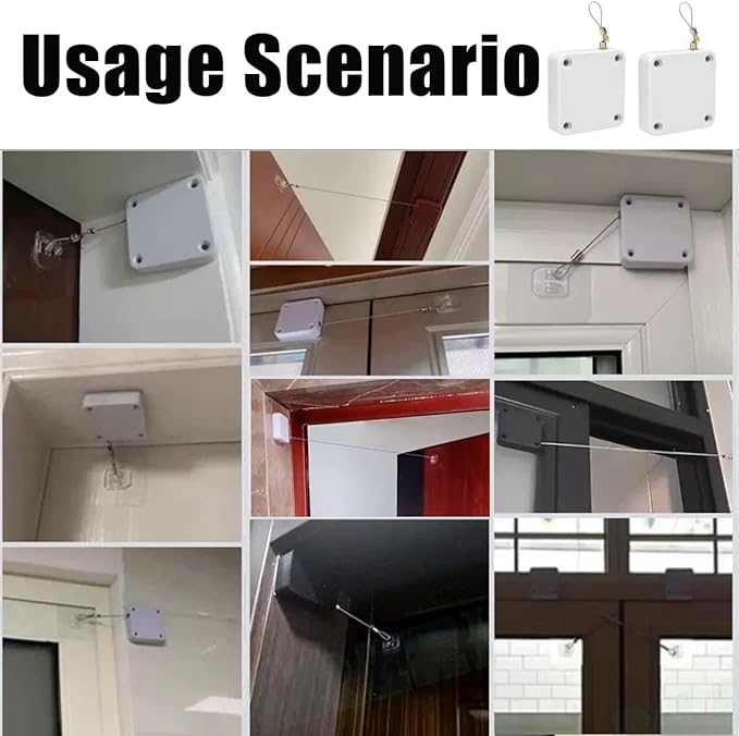 2PCS Automatic Door Closer, White Punch-Free Automatic Sensor, Residential Commercial Auto Door Closer with Drawstring, for Interior Door Home Offices Used