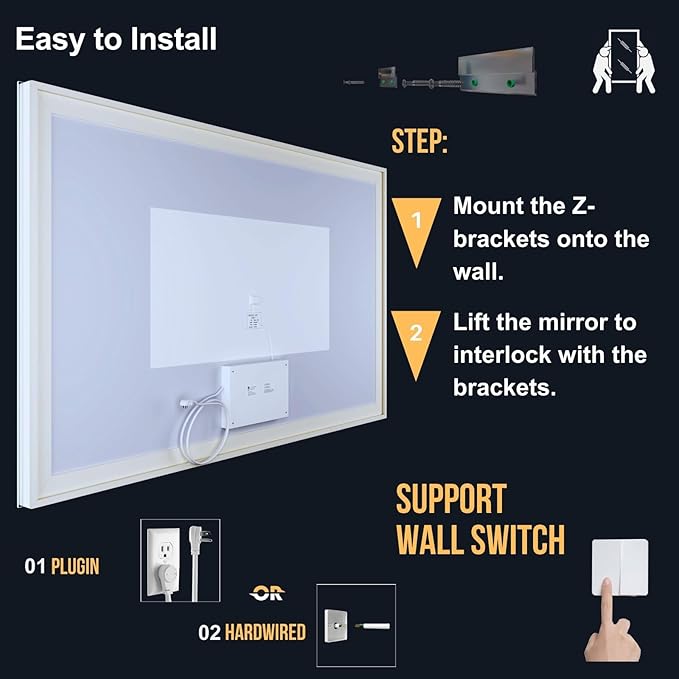 LED Bathroom Mirror 48"x 30", Front Lit and Backlit LED Mirror with Lights,Stepless Dimmable,Anti-Fog, Shatter-Proof, Memory, 3 Colors,LED Mirror for Bathroom .(Horizontal/Vertical)