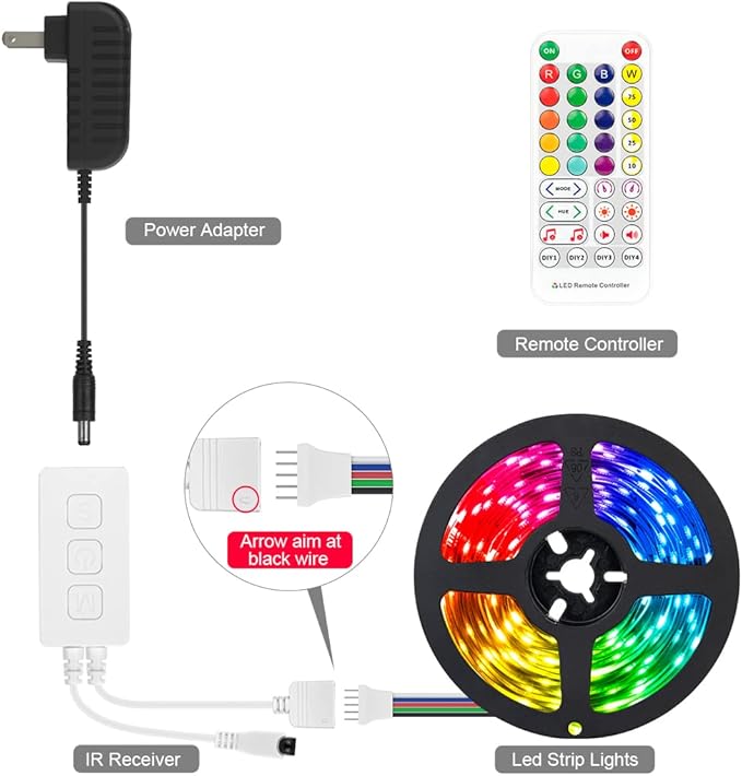 BTF-LIGHTING RGBW Bluetooth Music APP 16.4FT LED Strip Lights RGB+Warm White 3000K 4 Colors in 1 LED Color Changing Lights Strip for Bedroom, Desk, Home Decoration, with Remote and 12V Power Supply