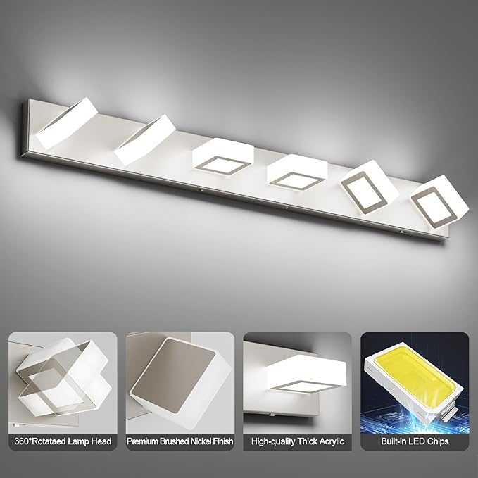 Ralbay Brushed Nickel Bathroom Lights Fixtures Dimmable 5 Color Temperature Acrylic Modern Vanity Lights for Bathroom Brushed Nickel-5 CCT 40.4 inch