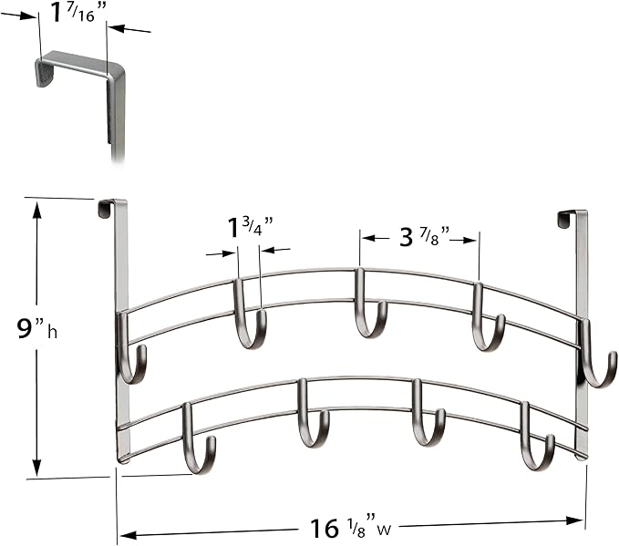 LYNK Professional® Home™ Over The Door Hooks - 9 Hook Over The Door Hanger - Over Door Coat Rack - Hanging Towels or Clothes - Bathroom, Bedroom or Laundry Room - Lifetime Ltd. Warranty – Platinum