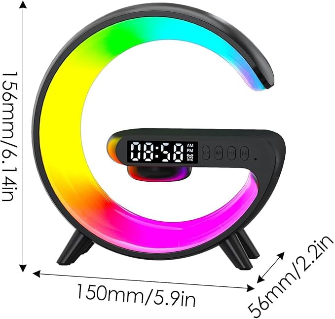 Mini LED Table Lamp with 4-in-1 Wireless Charger, Night Light, Sunrise Alarm Clock, Bluetooth Speaker, Smart Atmosphere Table Lamp for Bedroom, Office, Home Decor (White)