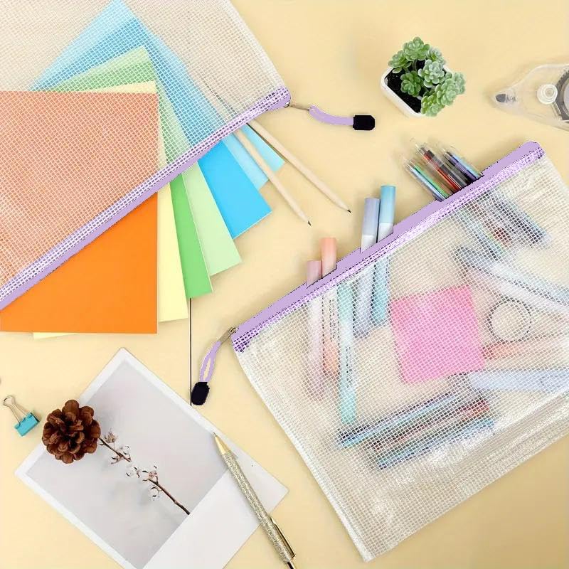 Mesh Zipper Pouch Bag,A3 Zipper Bag for Organizing Storage, Waterproof Zipper Pouch,17" x 12"/44cm x 32cm, File Bag for School and Office Supplies (Purple)