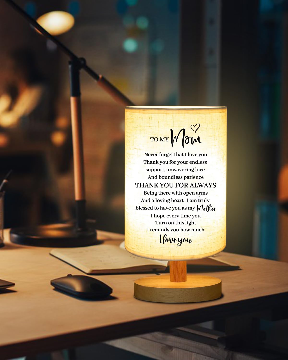 Birthday Gifts for Mom from Daughter Son, to My Mother Fabric Table Lamp, Mom Birthday Christmas Gifts from Kids, Bedside Table Lamp Presents for Mother