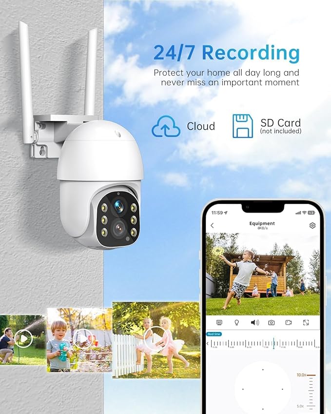 Securit Camer Wireless Solar Powered Outdoor for Home and Farm, ABS Fireproof Waterproof Material, 360° View, 2K HD Color Night Vision,Human Auto Tracking, 2-Way Audi (Wite)