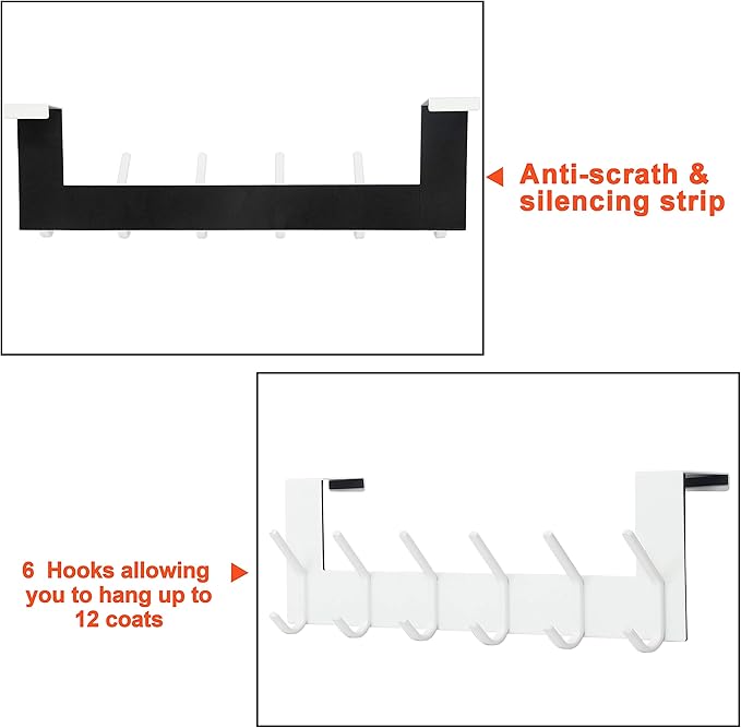 SKOLOO Over The Door Hook - for Doors up to 1-3/4'' Thickness, White, No Assembly Required, Stainless Steel, Door Coat Rack for Entryway & Bathroom Hanging Coats, Backpack, Robes, Towels, Pack of 2