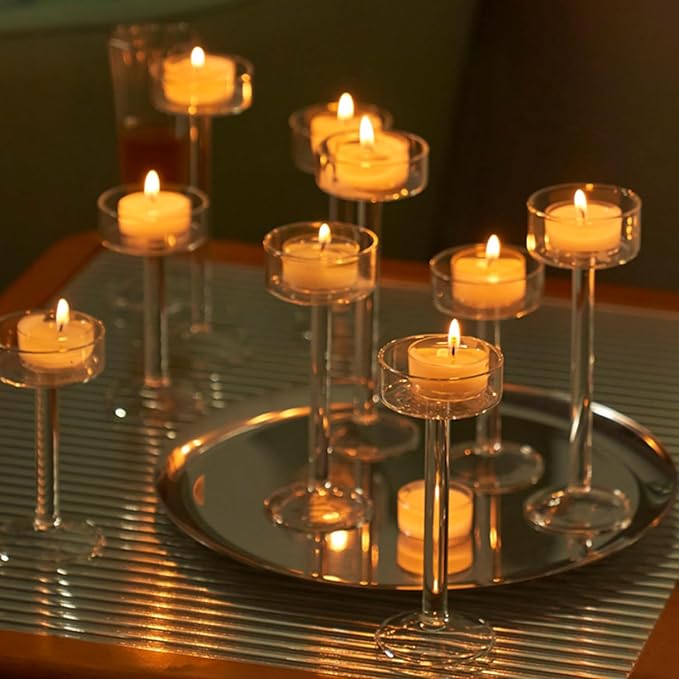 Tealight Candle Holder, Glass Candle Holder, Clear Wedding Hurricane Tall Elegant Ideal for Dining Party Home Decor Party Table Settings Gifts, 6 Pcs
