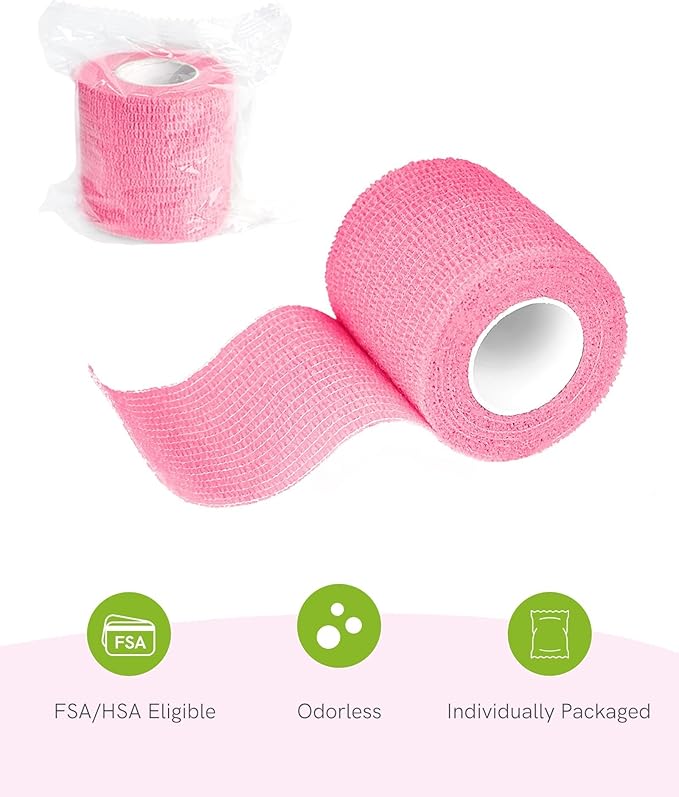 FriCARE Self Adhesive Bandage Wrap, Medical Tape in First Aid Kit, Cohesive Bandages for Wounds Sport Vet, FSA/HSA Eligible, 2 Inches X 5 Yards 6 Rolls, Fluorescent Color
