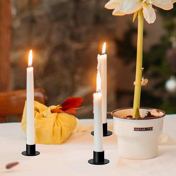 Gute Taper Candle Holder, Candle Holders for Pillar Candles, Matte Black Candlestick Holder Centerpieces for Home Decoration, Wedding Anniversary, Party, Housewarming Gifts,Set of 16,Round