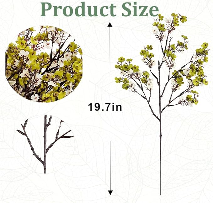 JAKY-Global Babys Breath Fabric Cloth Artificial Flowers 6 Bundle European Fake Silk Plants Decor Wedding Party Decoration Bouquets Real Touch DIY Home Garden (Green White)