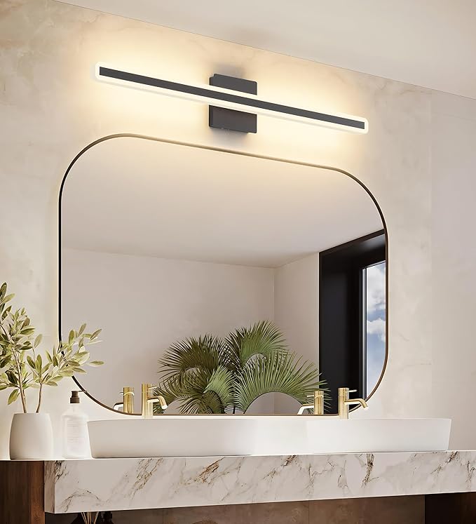 JUSHENG Black Vanity Lights for Bathroom, 5CCT Dimmable Bathroom Lights Over Mirror, Modern LED Vanity Light Fixtures Over Mirror 32'' Inch 24W