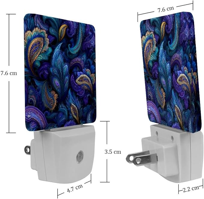 2 Pack Swirls Floral Elements Ornamental (2) Led Night Lights, Auto Dusk-to-Dawn Sensor Night Light Lamp Plug-in Home Decorative